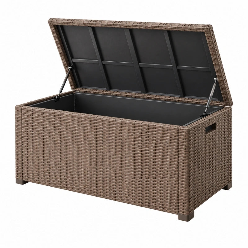 120x50x60 cm Garten-Aufbewahrungsbox aus Kunststoffgeflecht Taupe mit – jorqilo
