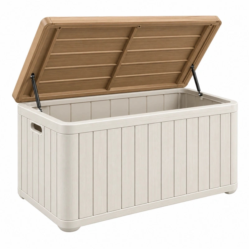 Aufbewahrungsbox 120 x 55 x 60 cm Kunststoff Beige Hellbraun mit Klapp – jorqilo